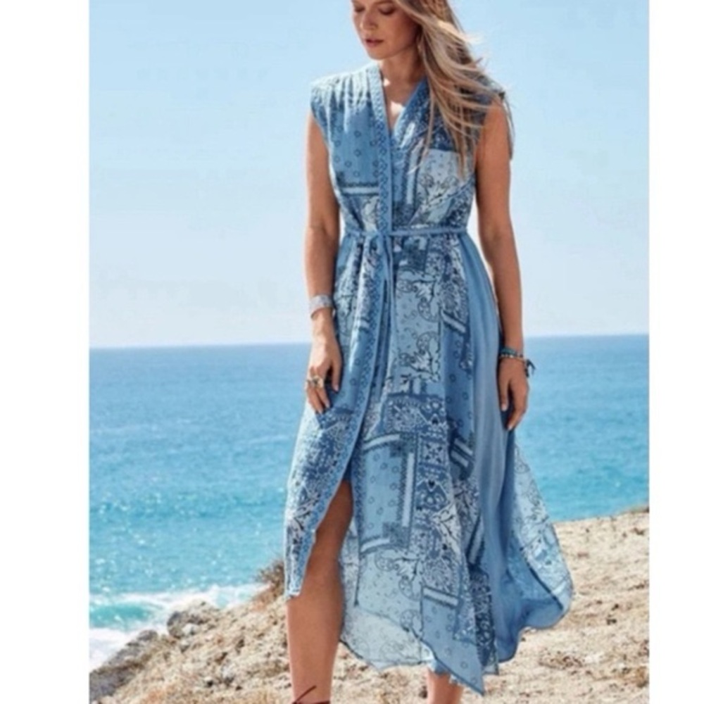 Johnny Was Workshop Blue High Low Dress Bandana Asymmetrical size medium - Picture 2 of 14